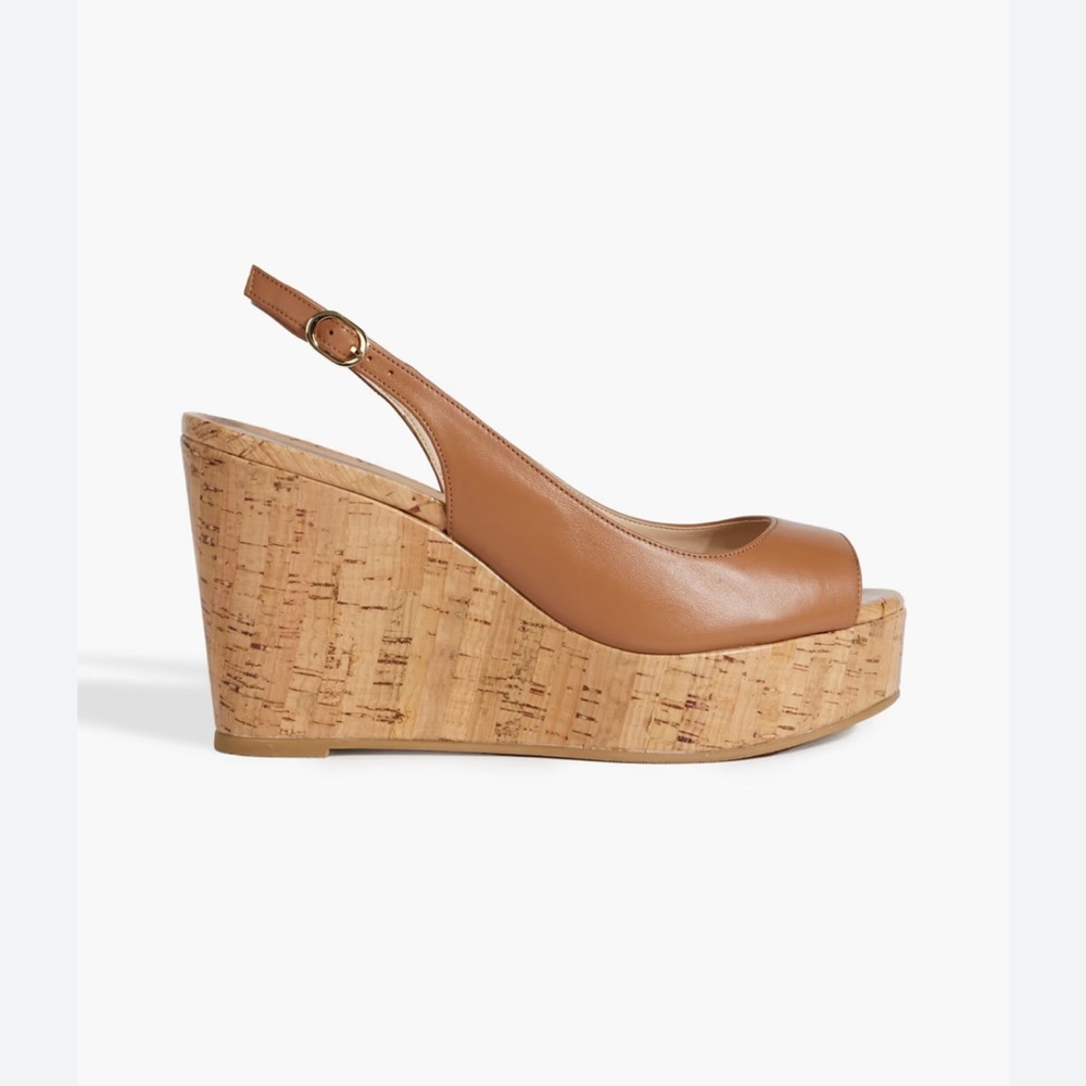 Stuart Weitzman Tan Cork Wedge Slingback Sandals 9.5 never worn